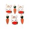 Rabbit & Carrot Charms, Easter Enamel Charms, Set of 6, Adorabilities
